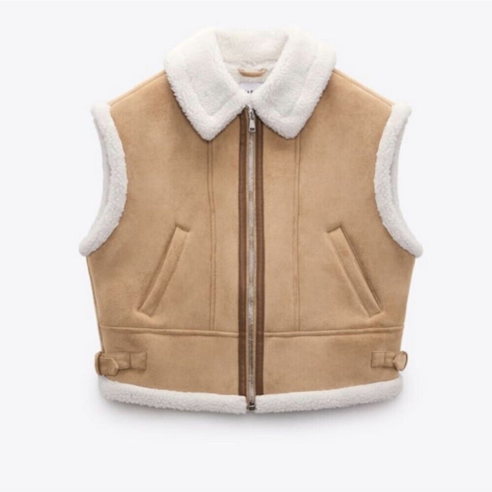 Zara double faced faux shearling vest XS